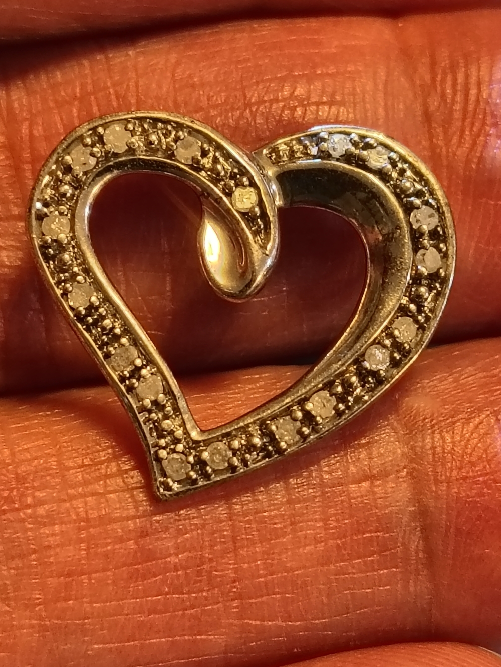 Vintage IFS Sterling Silver And Diamond Heart Pendant Signed